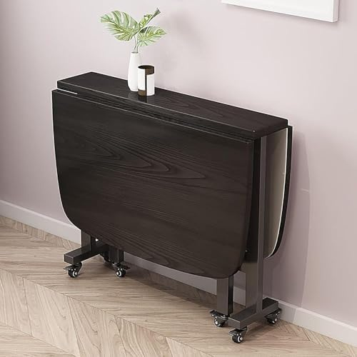 Esstisch Drop Leaf Tisch Verlängerung Esstisch Aus Holz Torbeintisch Platzsparender Tisch Beweglicher Küchentisch Mit 6 Rädern Für Das Esszimmer Wohnzimmer, Black