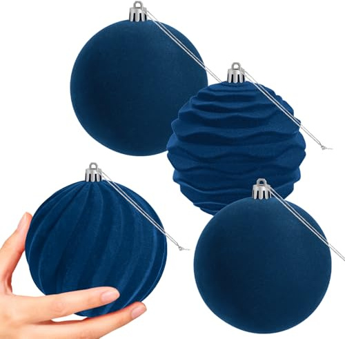 Miaikoe 4 PCS große Samt Weihnachtskugeln Ornamente zerstörungsdicht hängende Set für Weihnachtsbaum Feiertagsparty Dekorationen (blau, 10 cm)