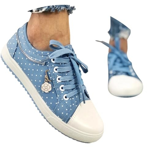 Generisch Trachten Sneaker Damen, Trachtenschuhe Damen Dirndl Schuhe Flache Trachten Sneaker Elegant Und Bequem Oktoberfest Accessoires Mesh Leinenschuhe Freizeitschuhe, Blue, 39