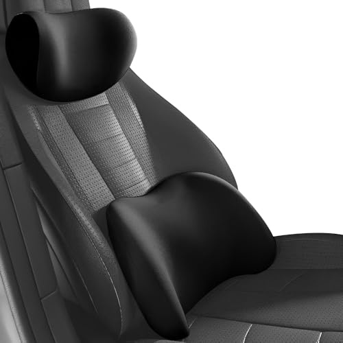 HOVCEH Car Seat Back Support and Neck Pillow, 2 Pack Ergonomic Lumbar Seat Head and Support Cushion for Car, Memory Foam Back Cushion and Cars Pillow for Cars, Office, Chair (Black)