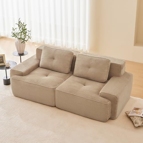 Luscriate Modernes Sofa 2-Sitzer, Boneless Modular Sofa Couch Ohne Montage, Couch Cloud Extra Tiefer Sitzfläche Polstersofa für Wohnzimmer, Beige 2-Sitzer (Beige, 2S)