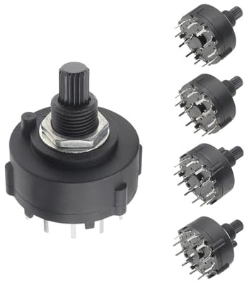 Genérico 1 Uds interruptor giratorio de engranaje de banda RS26 1 2 3 4 posiciones de polo 12/6/4/3 interruptor ajustable de placa enchufable seleccionable(Full axis 15mm,1 Pole 12)
