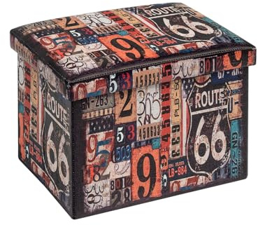 Bonlife Small Foldable Ottoman with Lid, Storage Box, 120kg Capacity | Colourful Retro Faux Leather Folding Footrest, Bed End Stool, Toy Chest, for Living Room, Bedroom, Hallway, 42x32x32cm
