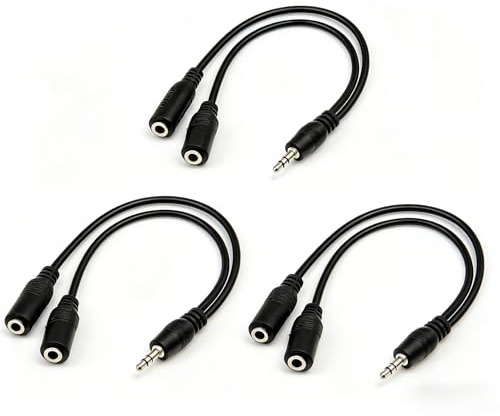 RHINORO 3-Pack, 3.5mm Headphone Splitter Cable Lead, Male to Dual Female Stereo Y Adapter, Compatible with PS4, Xbox, Switch, Tablet, Laptop, PC, MP3, Speaker