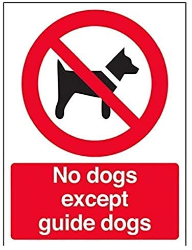 VSafety 54011AN-W No Dogs Except Guide Dogs Prohibition Sign, Window Sticker, Portrait, 150 mm x 200 mm, Black/Red