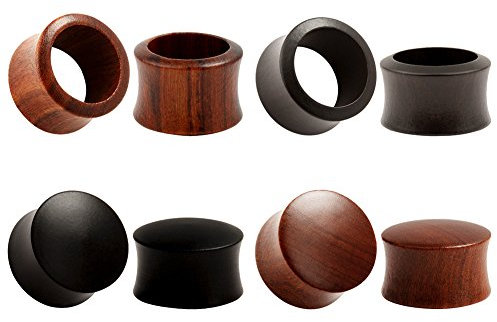 KUBOOZ (4 Paar Natur Sandelholz Ebenholz Ohrstöpsel Tunnel Messgeräte Keilrahmen Piercings3/4