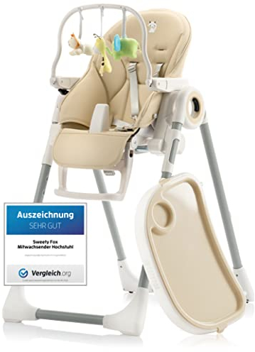 Sweety Fox Chaise Haute Bébé Evolutive, Pliable et Réglable, Nettoyage Facile - Inclinable en Transat bebe avec Barre de Jeux (de 6 mois à 3 ans, max 15kg) Beige
