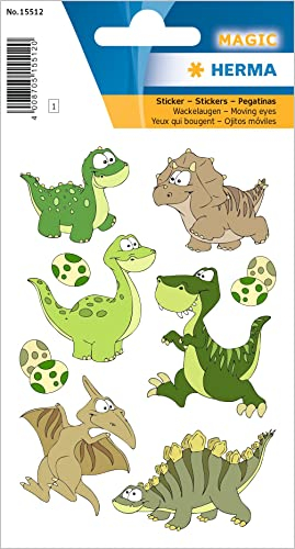 HERMA 15512 Aufkleber Dinosaurier klein groß, 9 Stück, Wackelaugen Tiere Sticker mit süßen Dino Saurier Motiv, Kinder Etiketten für Fotoalbum Tagebuch Poesiealbum Scrapbooking Geburtstag Deko Basteln
