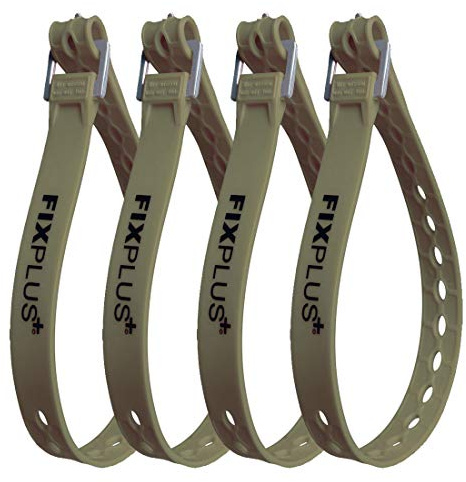 Fixplus Lot de 4 Sangles d'arrimage pour Fixer, Fixer, regrouper et serrer, en Plastique spécial avec Boucle en Aluminium 66cm x 2,4cm (Vert Olive)