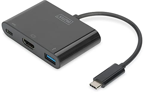 DIGITUS DA-70855 Adaptador multipuerto USB tipo C HDMI UHD 4K 30 Hz 1x HDMI, 1x puerto Typ-C (PD), 1x USB 3.0 Negro