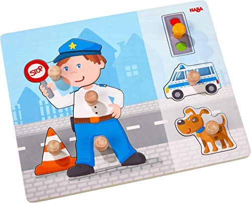 HABA 304590 - Greifpuzzle Polizeieinsatz, 7-teiliges Holzpuzzle mit Polizei-Motiven und großen, griffigen Holzknöpfen, Holzspielzeug ab 12 Monaten