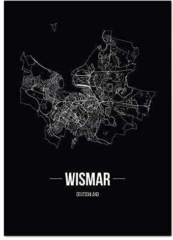 JUNIWORDS Stadtposter - Wähle Deine Stadt - Wismar - 21 x 30 cm Poster - Schrift B - Schwarz