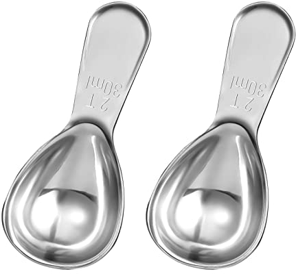 kiniza Cucharas de café de acero inoxidable, 2 unidades de 30 ml, cuchara medidora exacta para café, té, azúcar, harina