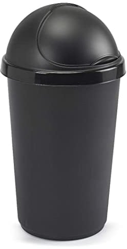Optimal Products Plastic Bullet Bin 50/30 Litre Rubbish Waste Bins Kitchen Home Office Dustbin Flap Lid Recycling Indoor Storage Bins Trash Can (Black, 50 L Litre)