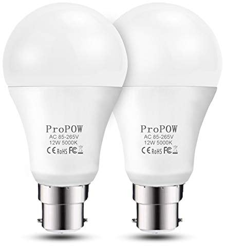 ProPOW Dusk to Dawn Light Bulb, 12W Bayonet Light Sensor Bulbs Daylight White 100W Equivalent Automatic Light Bulb Outdoor Lighting for Porch, Garage, Driveway,Yard,Hallway(B22, 2-Pack)