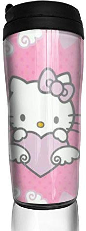 Pink Background Hello Kitty Travel Coffee Mugs Double Wall Vacuum Tumblers Insulated Thermos Mug -12 Oz