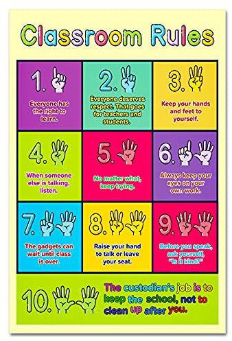 FaCraft Poster mit Klassenzimmer-Regeln, 30,5 x 45,7 cm, Lernposter für Klassenzimmer, Dekoration, gute Gewohnheiten, Manieren, Lerntabelle für Kinder, Kleinkinder, Lehrerbedarf für Vorschule