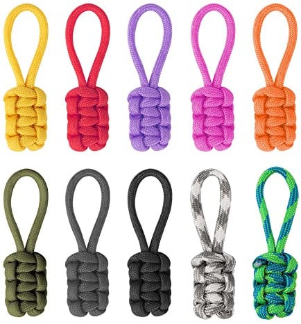 ASTER 10-Piece Multicolor Nylon Cord Zipper Pulls - Universal Replacement for Suitcases, Backpacks, Jackets, Luggage, Purses & Handbags