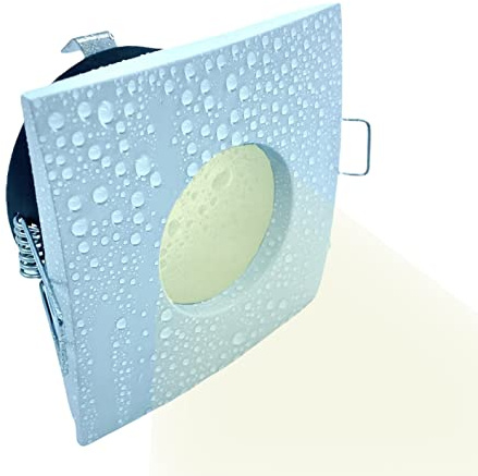 Partenopeautensili® Faretto con portalampada attacco GU10 Led impermeabile IP54 per bagno turco cromoterapia ad incasso (Luce Calda 3000K, Quadrato Bianco)