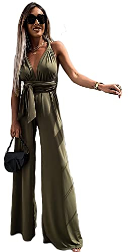 boapond Damen Jumpsuit V Ausschnitt Overall Ärmellos Hosenanzug Playsuit Hosenträger-Overall Elegant Lose Jumpsuit mit geradem Bein