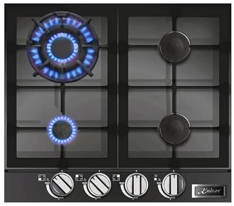 Kaiser Avantgarde Pro Turbo Gas Hob | 58cm Black Glass 4 Burner Cooktop