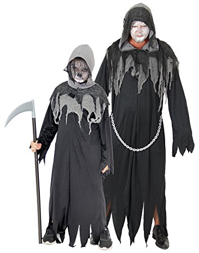 Foxxeo Sensemann Kostüm für Kinder und Erwachsene - Größe 122-170 und M-XXXL - Sensenmann Herren Halloween Kaputzen Umhang Karneval Fasching, Größe:110/116
