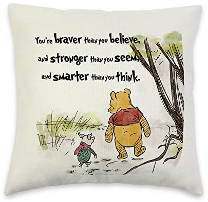 You're Braver Than You Believe- Dekorativer Leinen-Kissenbezug, Winnie Puuh und Ferkel, 45,7 x 45,7 cm, quadratischer Couch-Kissenbezug, inspirierendes Geschenk für Tochter, Sohn, Kinder