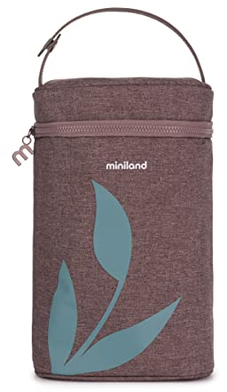 Miniland - Bolsa Isotérmica para Termos y Biberones Thermibag Double | Funda Térmica Porta Biberón y Bebidas | Bolsa de Transporte con Asa, Cierre de Cremallera y Aislamiento Extra (Terra)