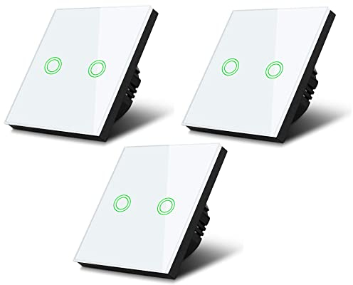 Maclean MCE711W Lot de 3 interrupteurs tactiles à 2 voies avec rétroéclairage LED à changement de couleur (2 x ronds, lot de 3, blanc)