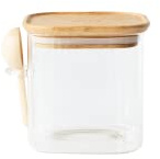 QUADRATISCHER GLASBEHÄLTER MIT BAMBUSDECKEL + DOSIERLÖFFEL - 800ml