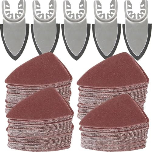 130Pcs Oscillating Tool Detail Sanding Pads Kit, 5Pcs Finger Sanding Pads, 125Pcs Sandpaper, 60/80/120/180/240 Grits Hook & Loop Multitool Sandpaper for Wood/Plaster Other Surfaces Polish Sanding