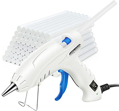 LeaderPro Pistolet à Colle Chaude 30W, avec 60pcs Bâtons de Colle de 140mm x 7mm électriques pour Bricolage/Loisir Créatif/Artisan/Travail Manuel/Noël/Halloween/Réparation etc, Blanc