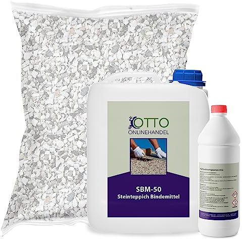 ST-EP Steinteppich Komplett-Set (Grigio Perla Venato) für ca. 7,5m² inkl. 2K Epoxidharz Bindemittel, natürlicher Steinboden, Marmorkies