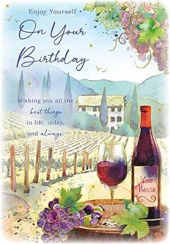 Paper Rose General Birthday Card for Men/Women - 'Wishing you all the best things in life' - Glass of Red Wine at the Vineyard with Gold Foil Finish - Eco-Friendly & Recyclable