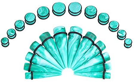 Longbeauty 12 Paare Piercing Tapers Plugs Acryl Ohrpiercing Kit Expander Stretching Dehnstäbe Dehnungsset 10mm-20mm, Türkis