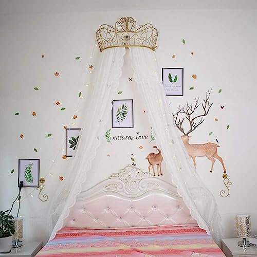 JUNNIU Betthimmel Für Mädchen, Prinzessinnen-Betthimmel-Moskitonetz Mit Krone – Perfekt Für Bett, Ankleidezimmer, Veranstaltungen Im Freien, Kinderzimmerdekoration Im Wald
