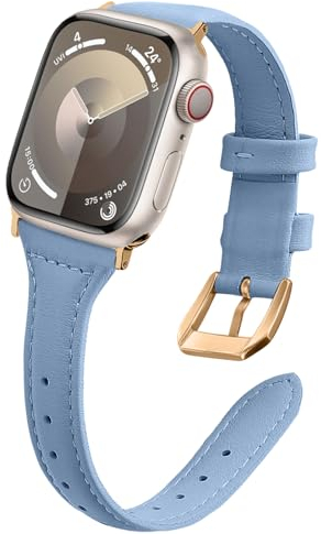 WoPail Leder Armband Damen für Apple Watch 41mm 40mm 38mm/Series 10 42mm für Apple Watch SE 2/SE für iWatch Series 10/9/8/7/6/5/4/3/2/1 Ersatzarmband Schlank Leicht Armbänder für 41mm 40mm 38mm Blau