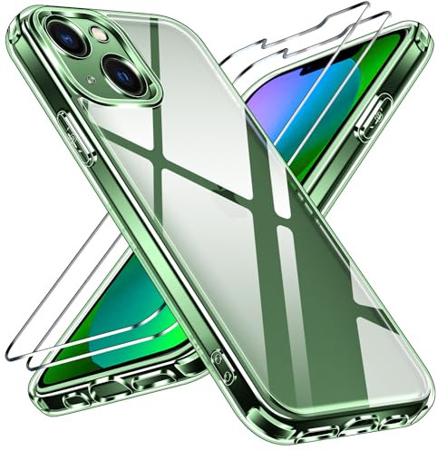 ivoler Nie Vergilbung Klar Hülle für iPhone 13 Mini 5.4 Zoll, 1 Handyhülle mit 2 Stück Panzer Schutz Glas, [Militärischer Schutz] Stoßfest Transparent Schutzhülle Dünn Durchsichtige Case