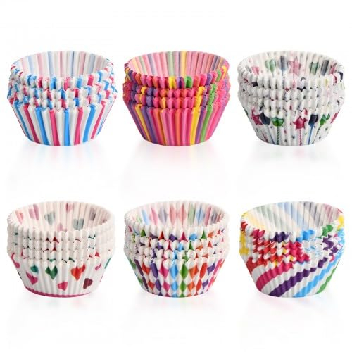 Natuce Tazas para Magdalenas y Muffins, 600 Piezas Envoltorios Coloridos para Cupcakes, Tazas para Muffin Papel, 6 Estilos, Tamaño 3 x 5 x 6,8cm, para Pasteles, Hornear, Pastelerías, Bodas