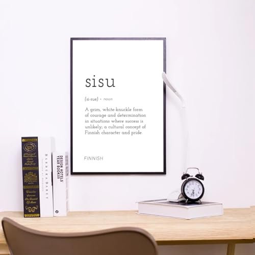 Yangld Sisu-Definitionsposter, skandinavischer Minimal-Wandkunst-Leinwanddruck, nordische Malerei, Schwarz-Weiß-Bild, Raumdekoration, 50 x 75 cm, ohne Rahmen