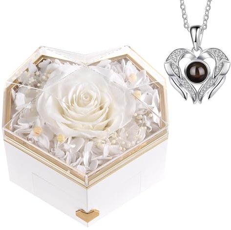 GOICC Ewige Rose Infinity Rosen mit Kette Konservierte Echte Rosen Schmuck Box Mama Oma Freundin Hochzeitstag Geburtstag Geschenke Für Frauen
