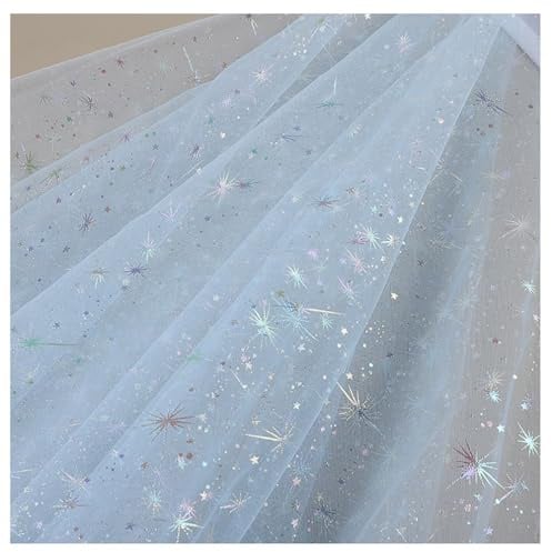Egurs Tüllstoff Meterware mit Glitzernde Stern 500×150cm Tüll Dekoband Weich Garn Tuch Tüll Deko Stoffe Hochzeit Tüllband Organza Stoffe zum Nähen für DIY Bekleidung Tutu Rock Hellblau 5 Meter