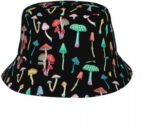 Mützen Mützen Schädel Mützen Baggy Mützen Baseballmützen Männer Mütze Mütze Snapback Unisex Faltbare Schwarze Eimerhüte Für Damen Und Herren, Bedruckt Mit Pilzen, Sommer, Reisen, Strand, Pilz-Fis