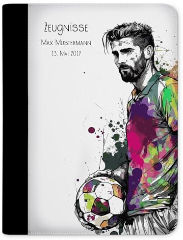 CreaDesign Customize A4 Zeugnismappe für Kinder 24 x 31 x 1 cm, Sichtbuch mit 10 Klarsichthüllen, erweiterbar auf bis zu 20 Taschen, Fußballspieler weiß Design, Dokumentenmappe für Schüler