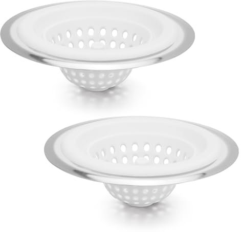 2 PCS Kitchen Stainless Silicone Sink Strainer, 4.5 inch Diameter… (White)