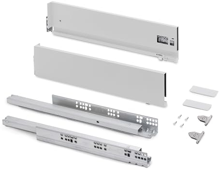 Emuca - Schubladen-Kit für Küche und Bad mit 3D-Regelung, Höhe 131mm, Tiefe 500mm, 40 Kg, sanftes Schließen, Panels nicht enthalten, Stahl, Weiß