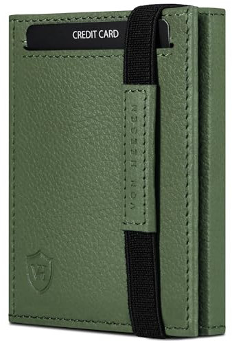 VON HEESEN Slim Wallet mit Münzfach & RFID Schutz - Leder Geldbörse Herren klein - Mini Geldbeutel Damen Portmonee - Kartenetui Echtleder Karten Portemonnaie - Kreditkartenetui Grün