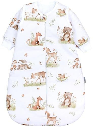 TupTam Schlafsack Baby 2.5 TOG - Ganzjahresschlafsack mit abnehmbaren Ärmeln, OEKO-TEX zertifiziert, Farbe: Tiere im Gras, Größe: 68-74