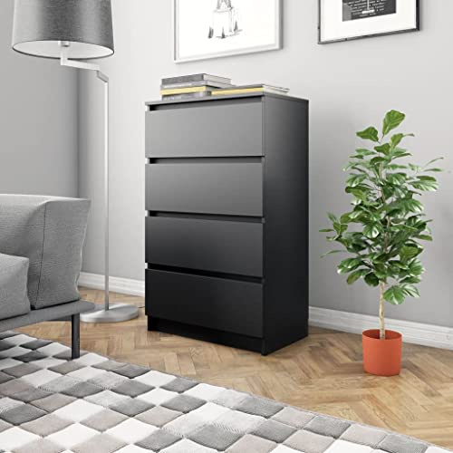 FOZICV Sideboard Schwarz 60x35x98,5 cm Holzwerkstoff Minimalistischen Stil Multifunktional Lagerschrank mit 4 Schubladen Stauraum für Bücher, Multimedia-Geräte und Andere Gegenstände
