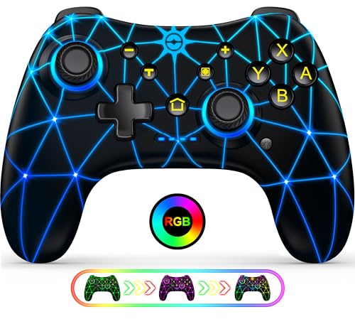 Elegamefy Pro Controller für Nintendo Switch/Lite/OLED, Adjustable Led Brightness Wireless Switch Controller mit Turbo, Vibration, Somatosensory, Wake-up, 800mAh Kompatibel PC/iOS/Android